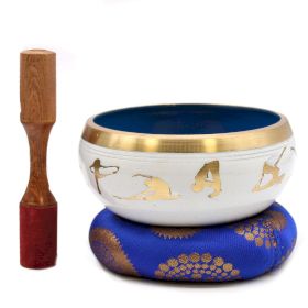 Polished Lrg Yoga Moves Singing Bowl Set- White/Blue 14cm featuring natural patterning and unique variations - Luna Panther