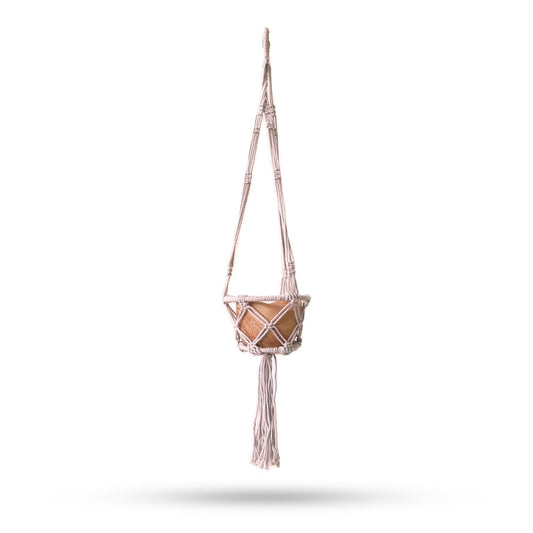 Macrame Hooped Pot Holder Small - Beige - 16cm Hoop - Luna Panther