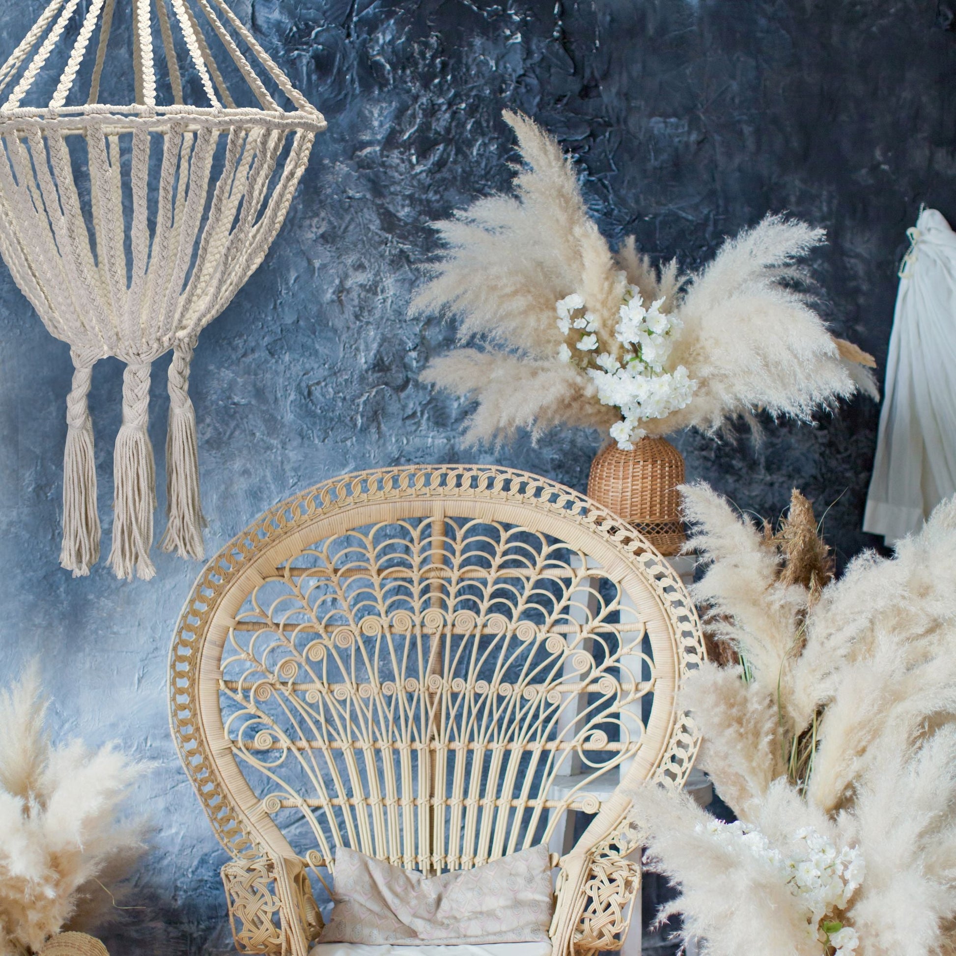 Macrame Large Drop Chandelier - Natural - Luna Panther