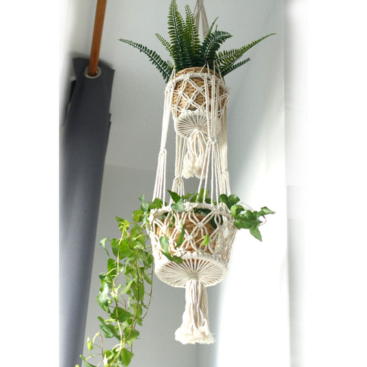 Macrame Pot Holder - Double Holder - Luna Panther alternate view