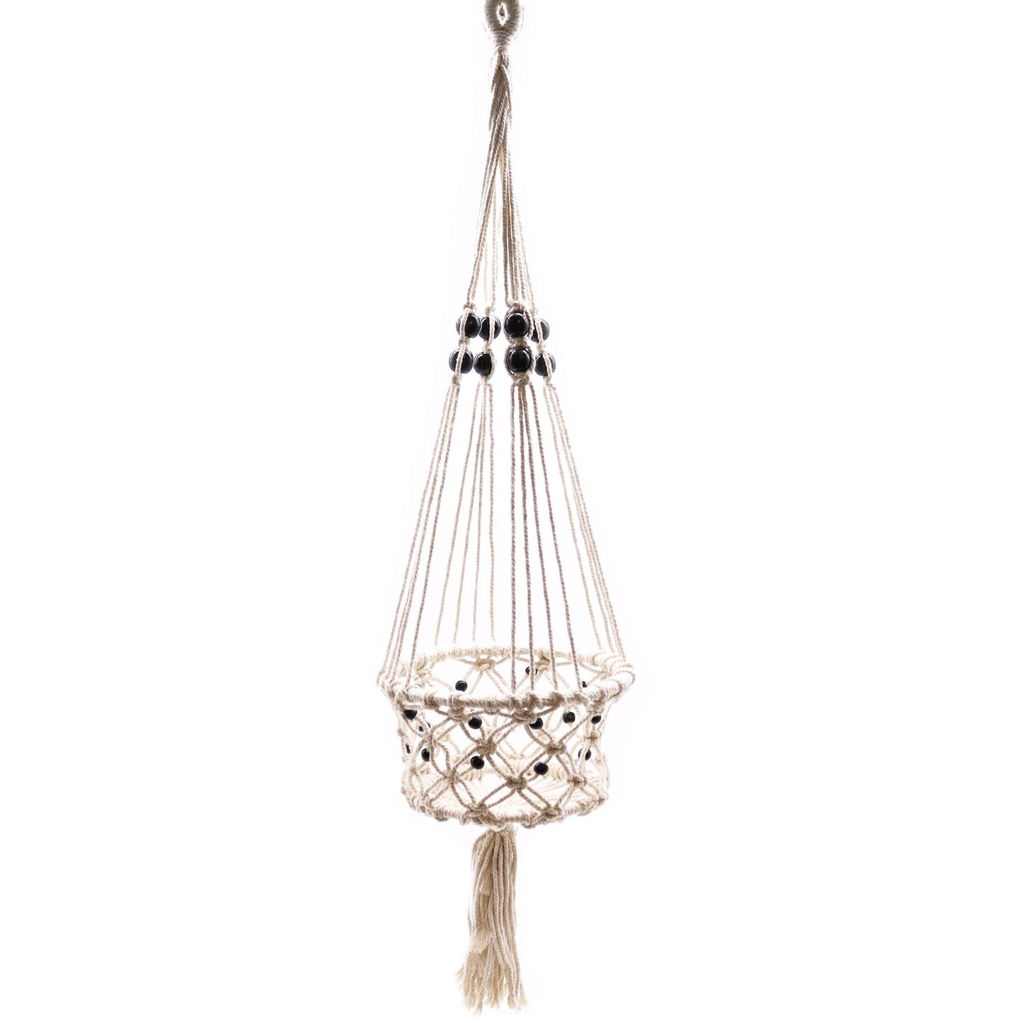 Macrame Pot Holder - Large Single Beaded - Luna Panther