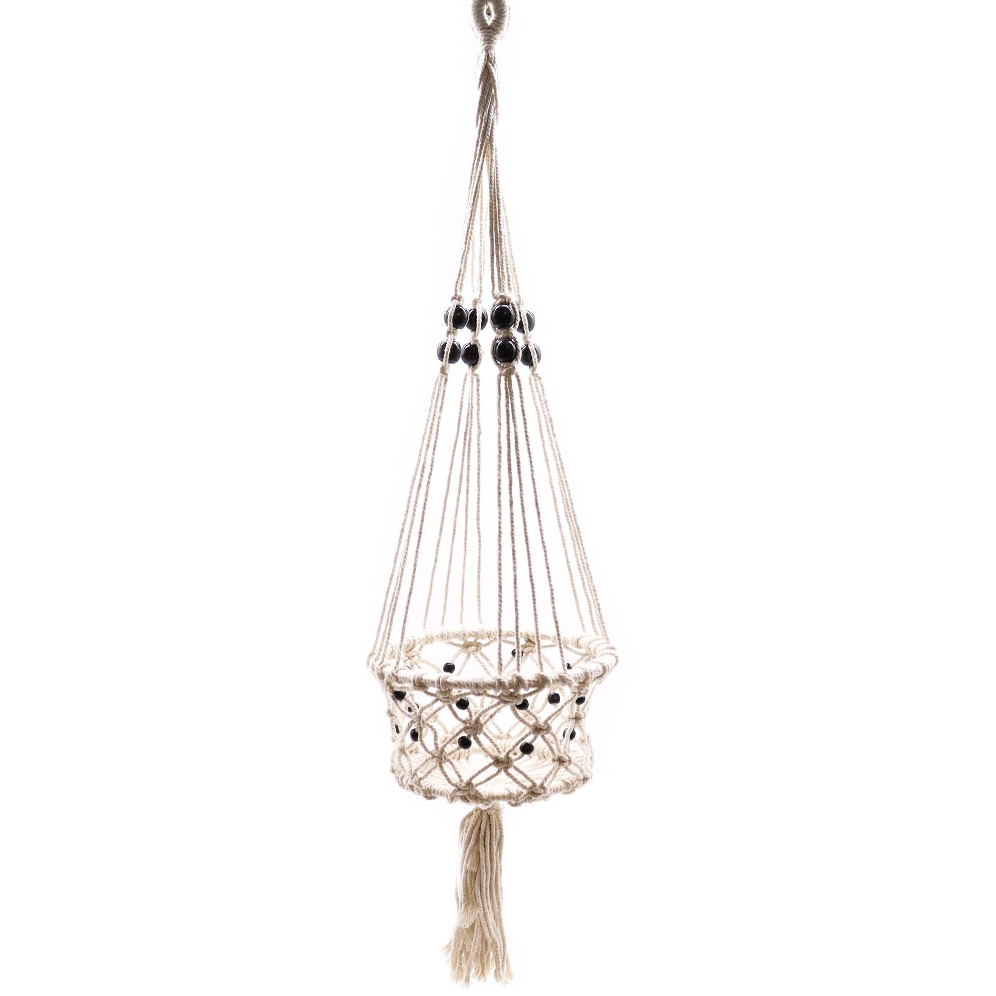Macrame Pot Holder - Large Single Beaded - Luna Panther