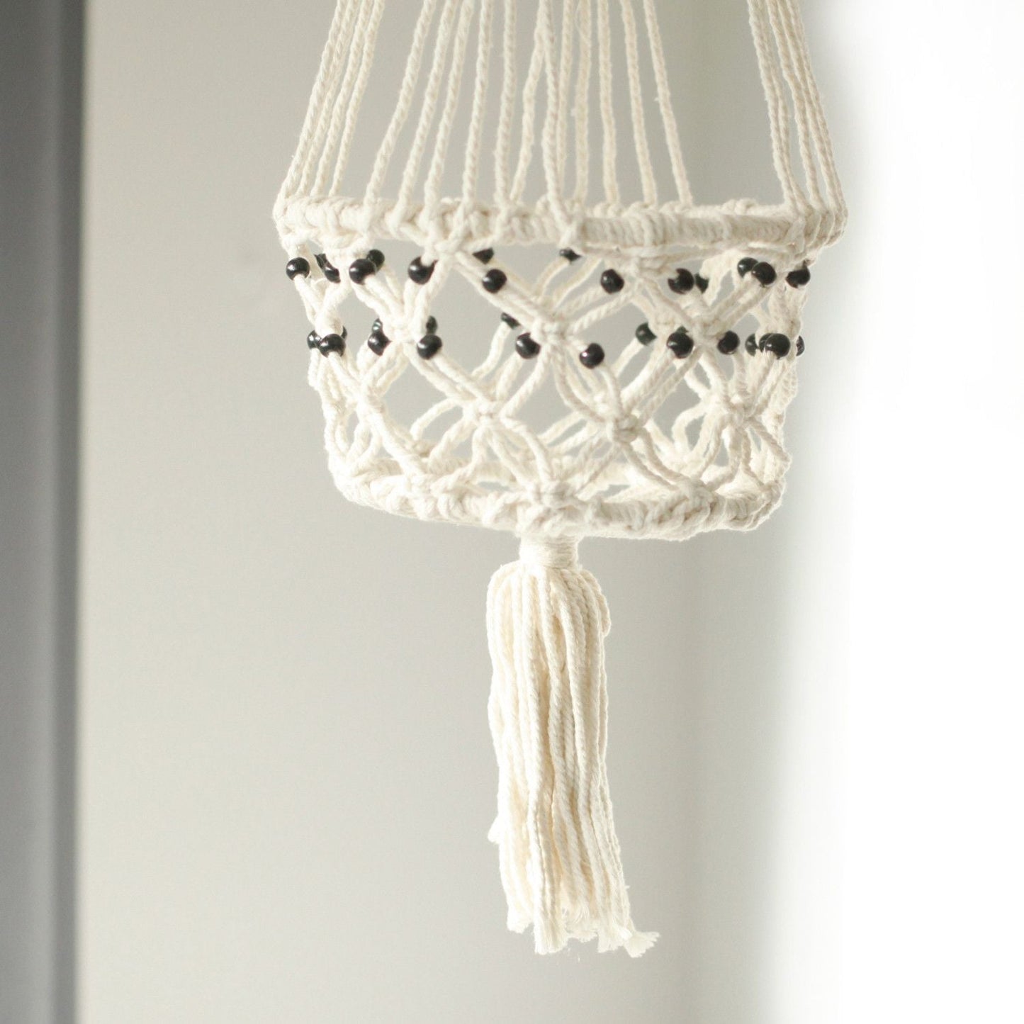 Macrame Pot Holder - Large Single Beaded - Luna Panther