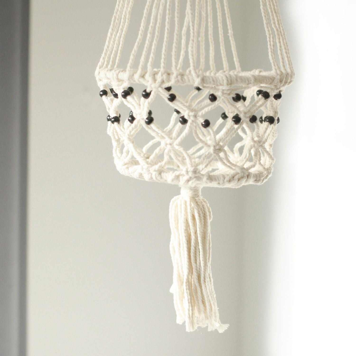 Macrame Pot Holder - Large Single Beaded - Luna Panther