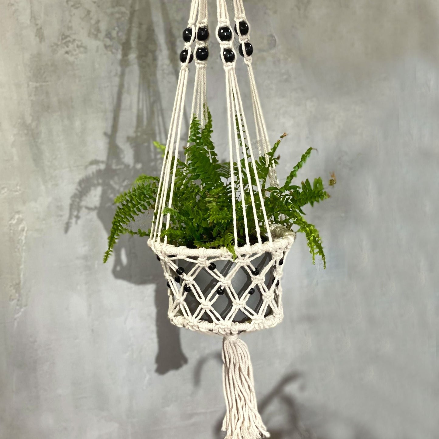 Macrame Pot Holder - Large Single Beaded - Luna Panther