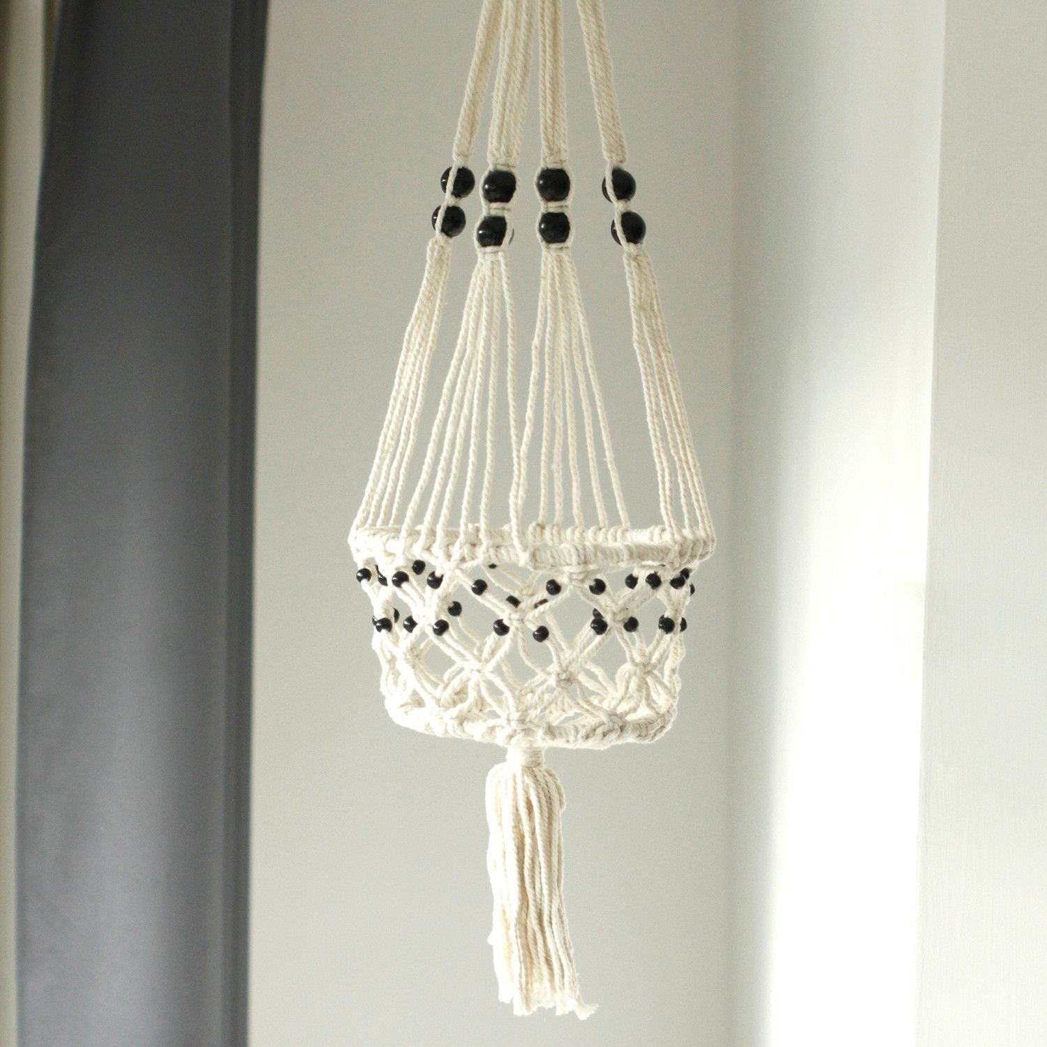 Macrame Pot Holder - Large Single Beaded - Luna Panther