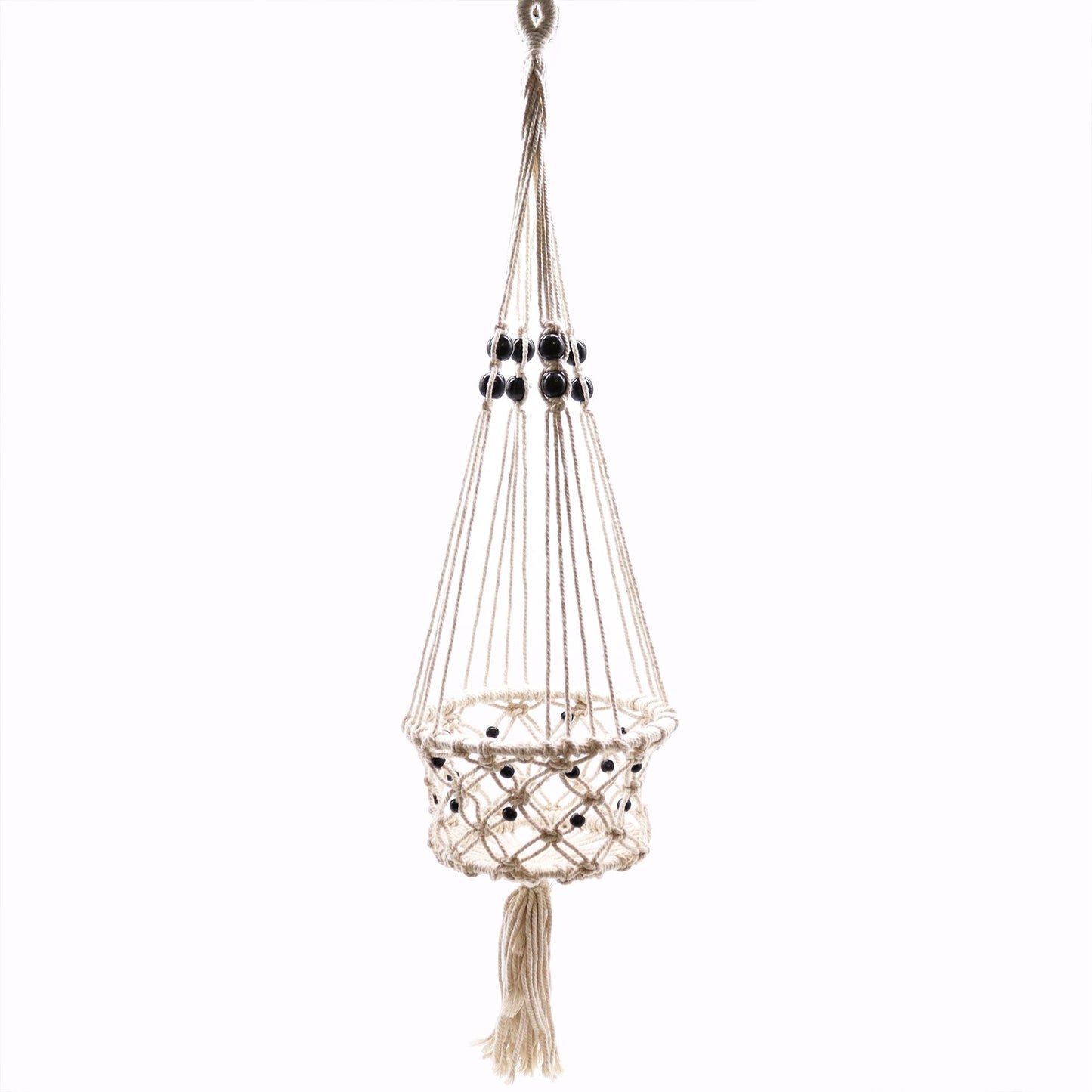 Macrame Pot Holder - Large Single Beaded - Luna Panther