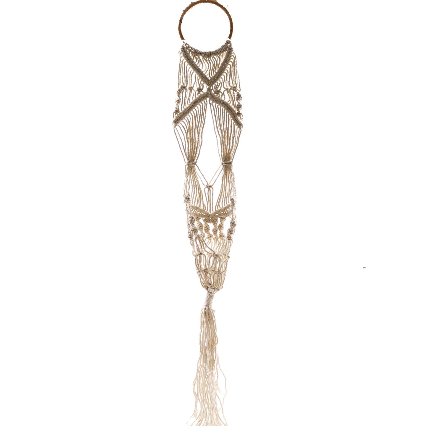 Macrame Pot Holder - Long With Rattan Hoop - Luna Panther