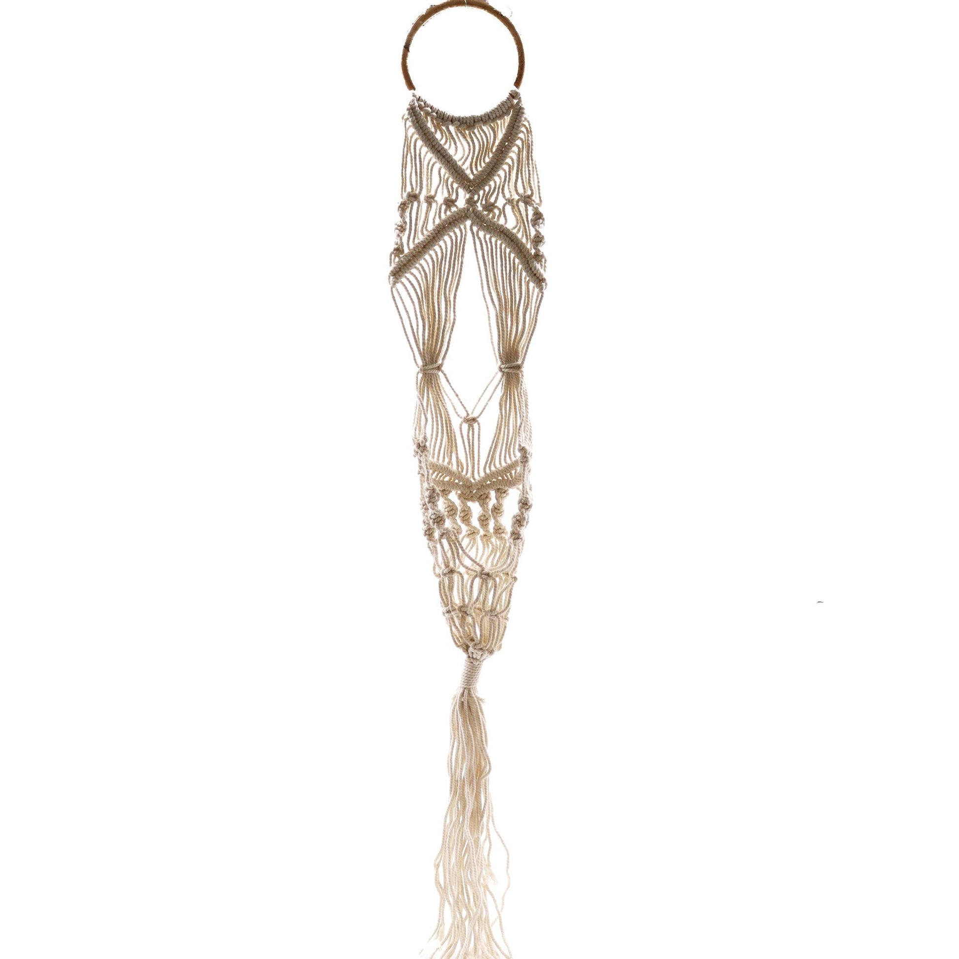 Macrame Pot Holder - Long With Rattan Hoop - Luna Panther