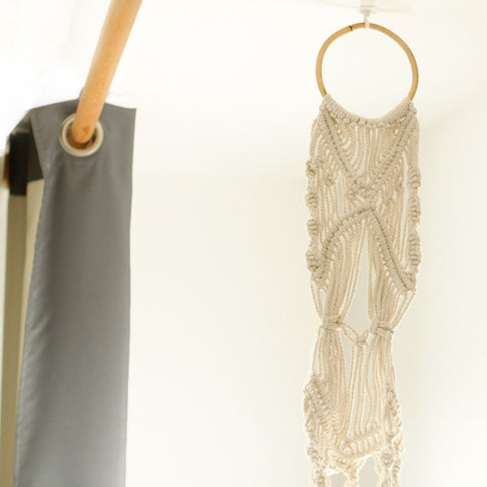 Macrame Pot Holder - Long With Rattan Hoop - Luna Panther alternate view