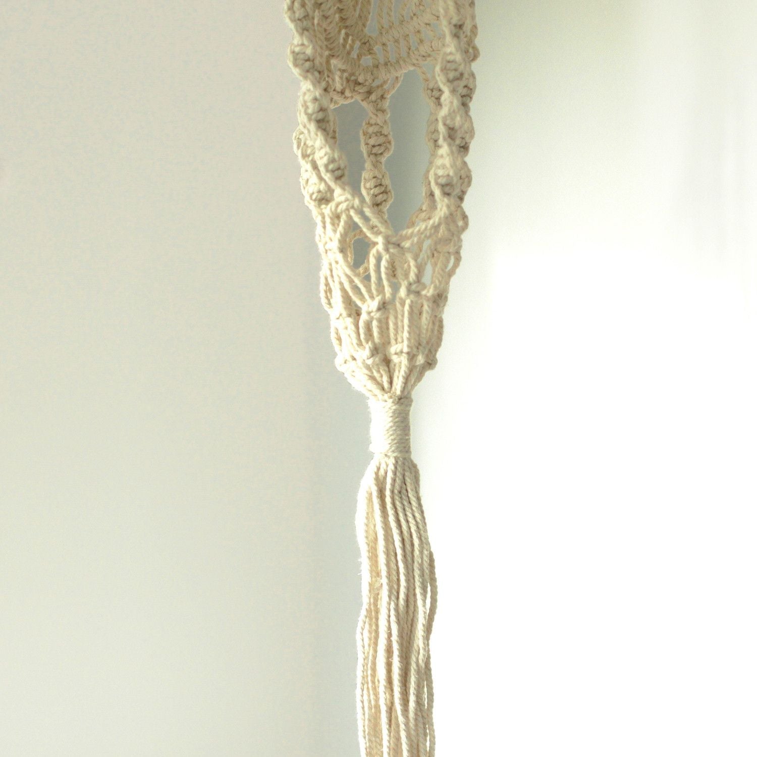 Macrame Pot Holder - Long With Rattan Hoop - Luna Panther