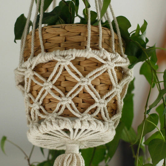 Macrame Pot Holder - Single Small Pot - Luna Panther alternate view