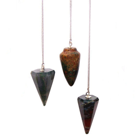 Polished Magic Pendulum - Bloodstone featuring deep green base with red flecks - Luna Panther