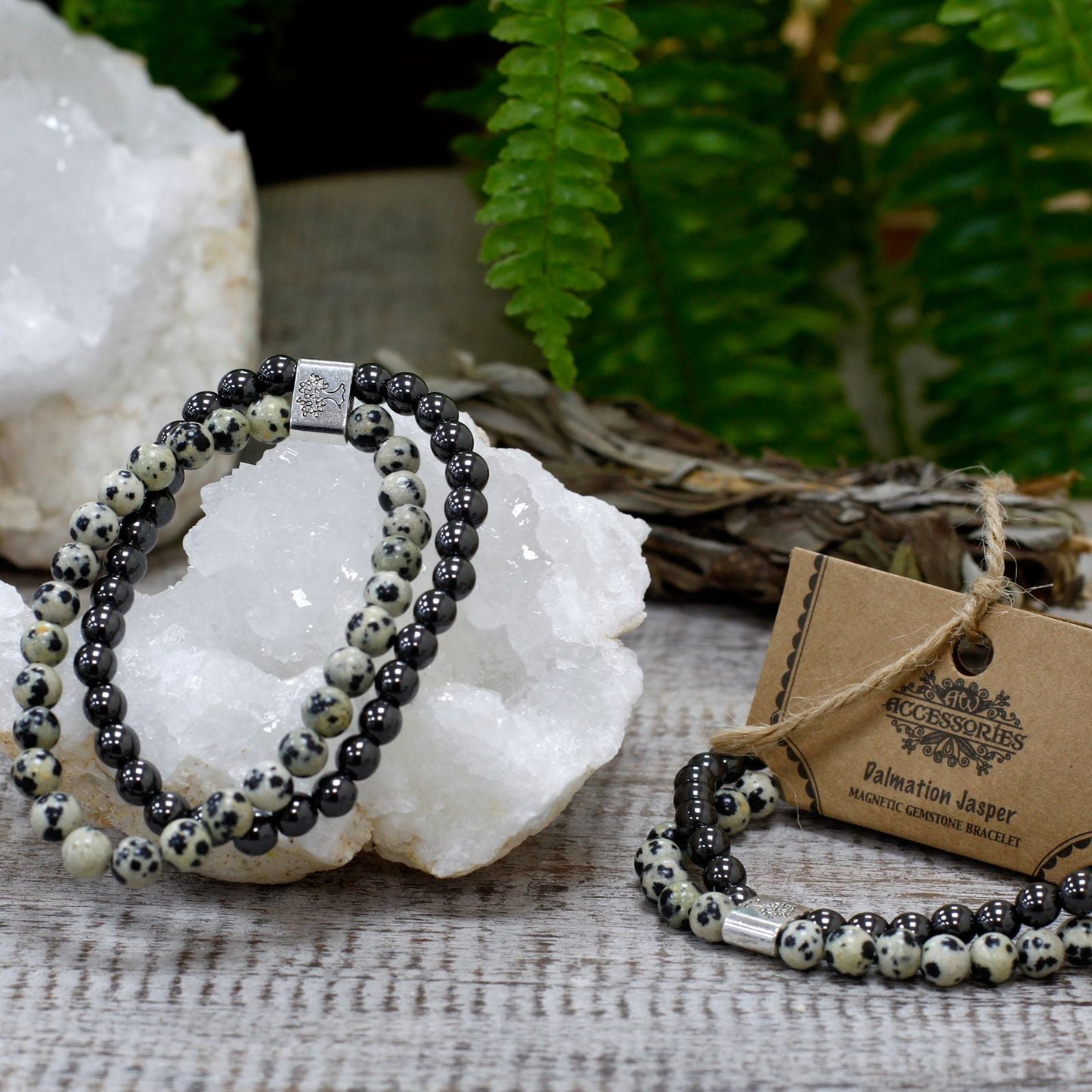 Magnetic Gemstone Bracelet - Dalmatian Jasper - Luna Panther