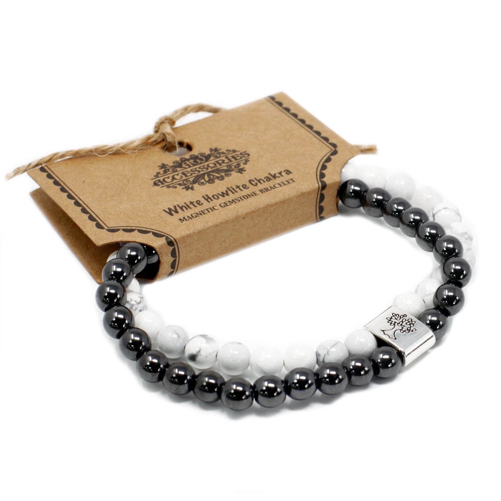 Magnetic Gemstone Bracelet - White Howlite Chakra - Luna Panther