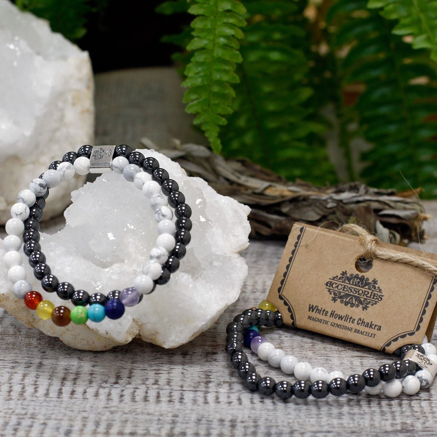 Magnetic Gemstone Bracelet - White Howlite Chakra - Luna Panther