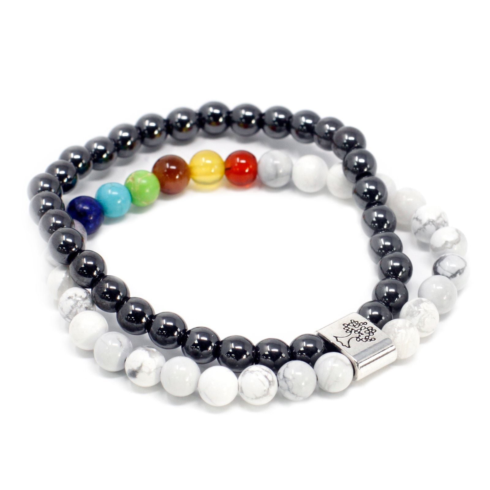 Magnetic Gemstone Bracelet - White Howlite Chakra - Luna Panther