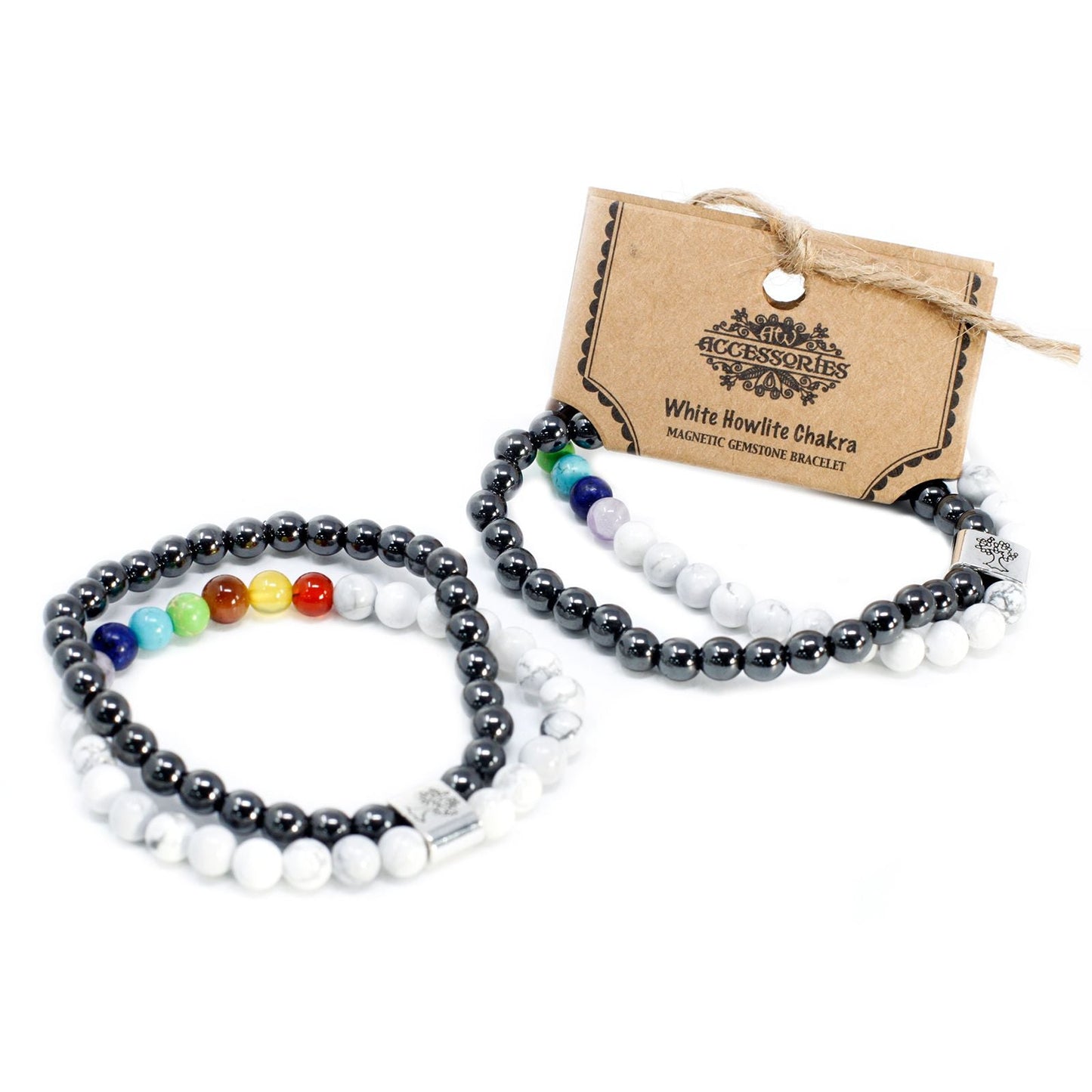 Magnetic Gemstone Bracelet - White Howlite Chakra - Luna Panther
