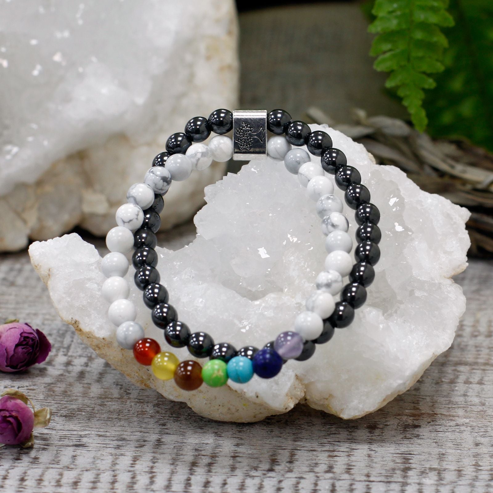 Magnetic Gemstone Bracelet - White Howlite Chakra - Luna Panther