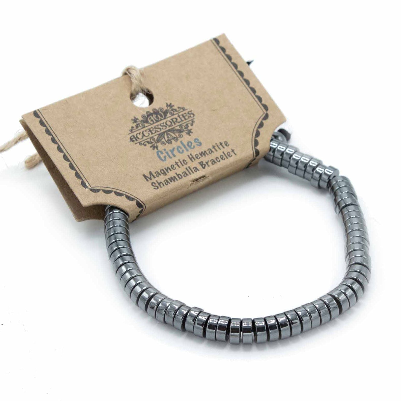 Polished Magnetic Hematite Shamballa Bracelet - Circles featuring metallic grey sheen and mirror finish - Luna Panther