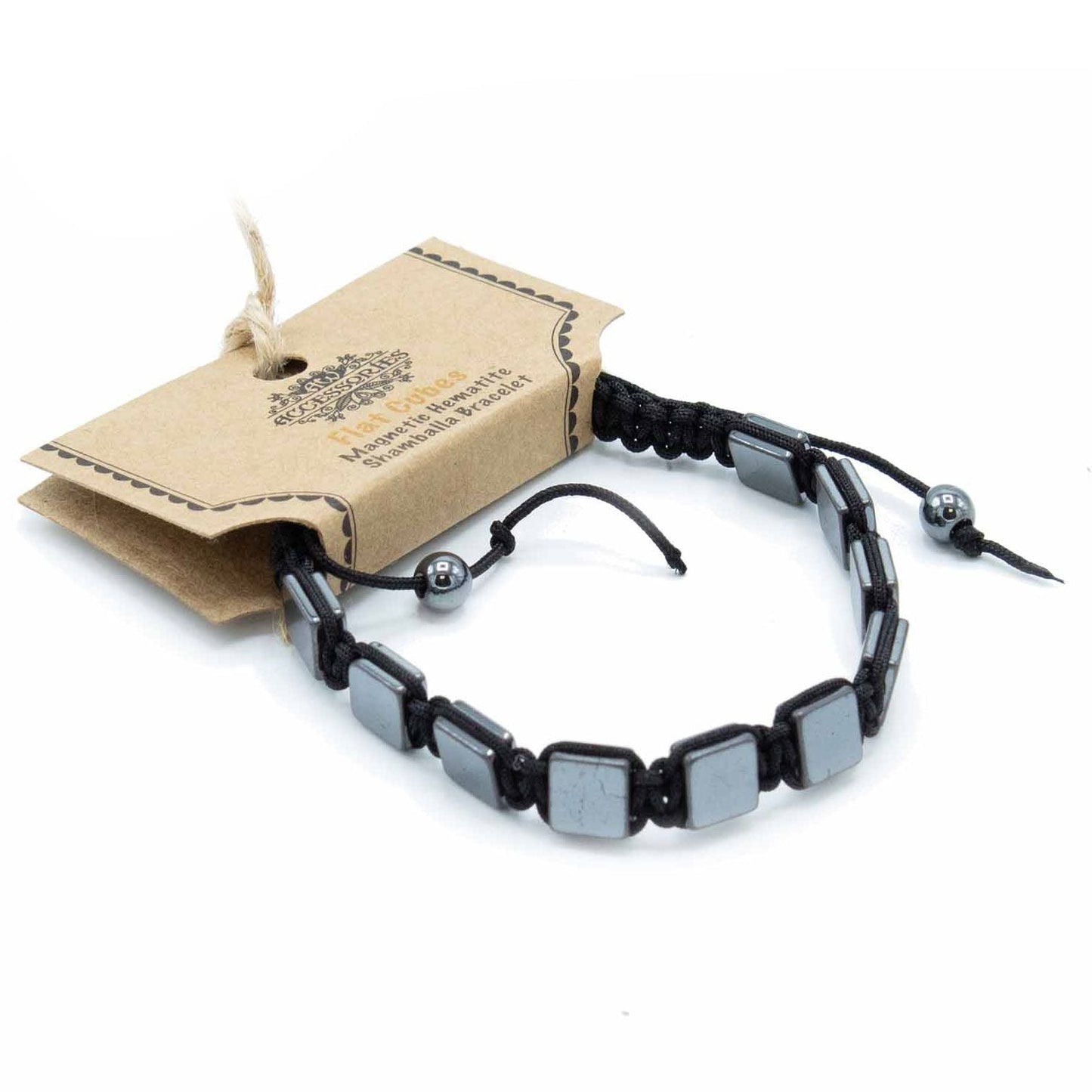 Polished Magnetic Hematite Shamballa Bracelet - Flat Cubes featuring metallic grey sheen and mirror finish - Luna Panther