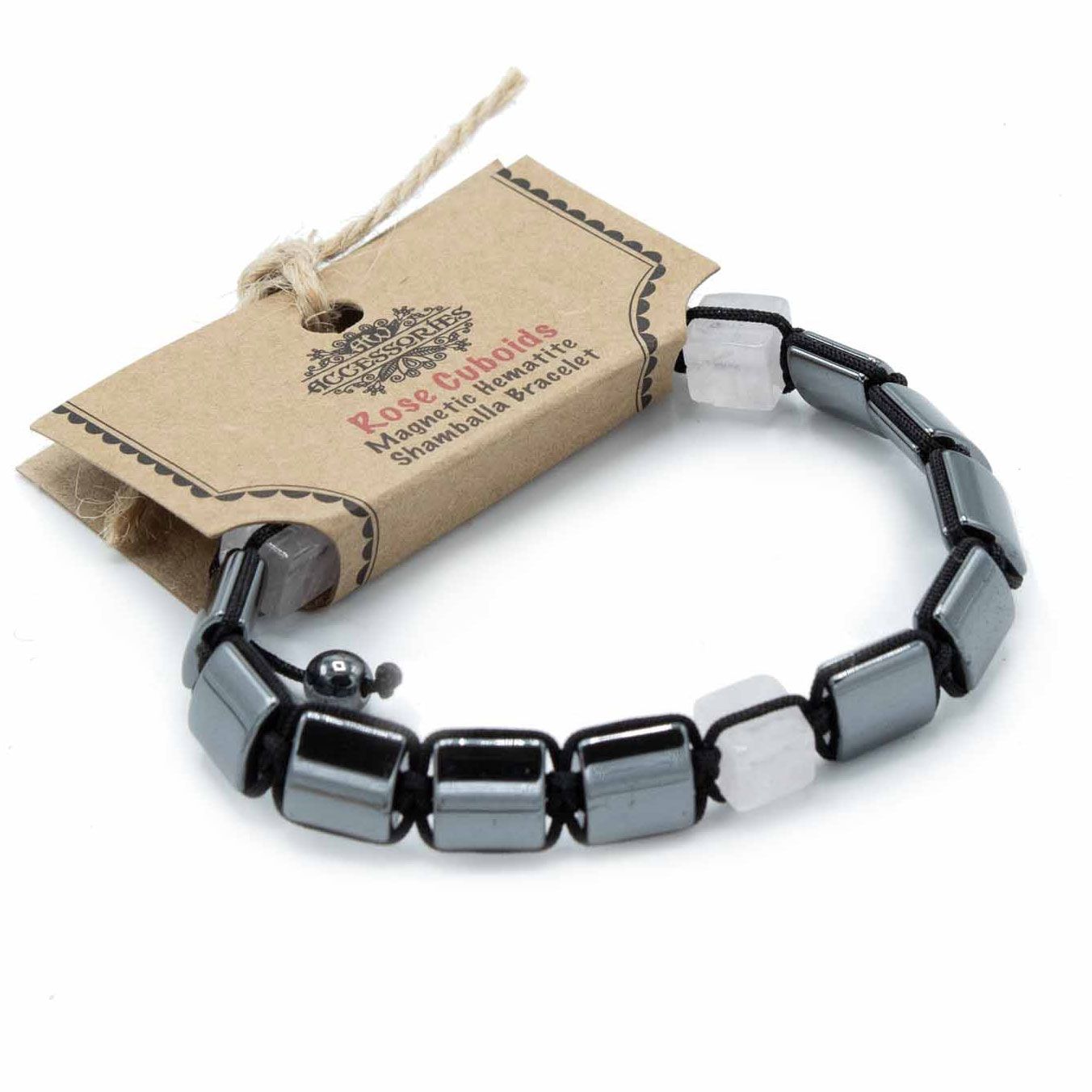 Polished Magnetic Hematite Shamballa Bracelet - Rose Cuboids featuring metallic grey sheen and mirror finish - Luna Panther