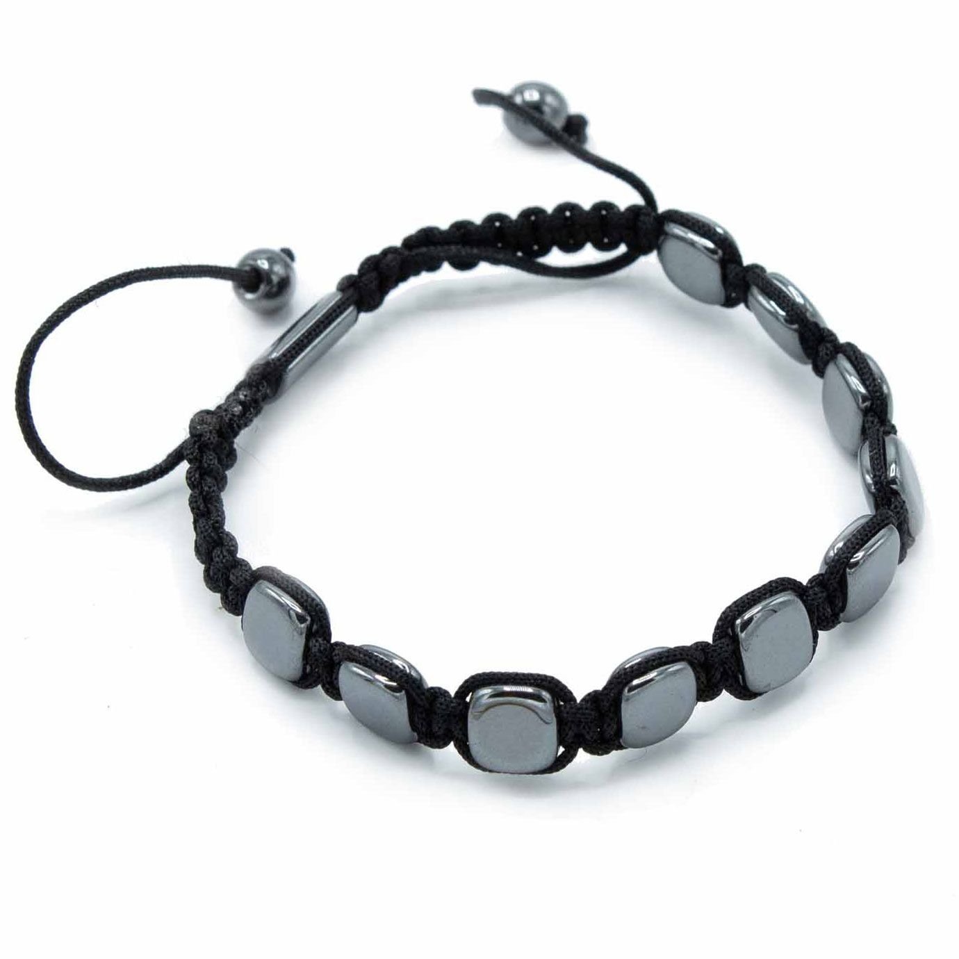 Polished Magnetic Hematite Shamballa Bracelet - Round Corners featuring metallic grey sheen and mirror finish - Luna Panther