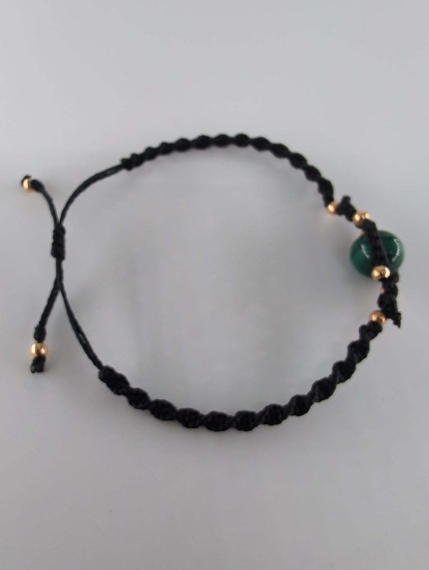 Polished Malachite Black Micro Macrame Bracelet featuring banded green patterning and silky polish - Luna Panther