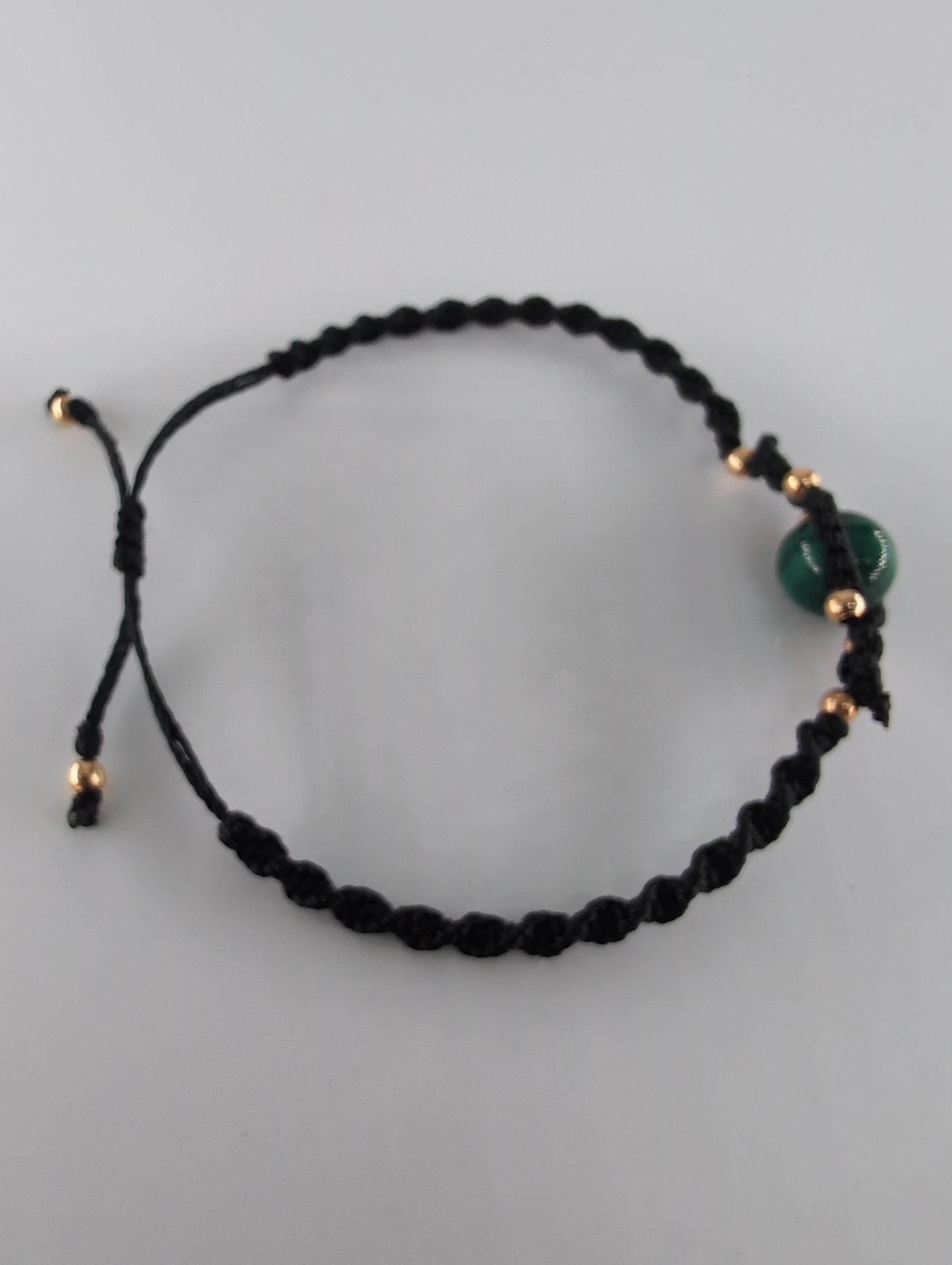 Polished Malachite Black Micro Macrame Bracelet featuring banded green patterning and silky polish - Luna Panther