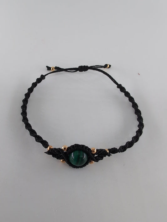 Polished Malachite Black Micro Macrame Bracelet featuring banded green patterning and silky polish - Luna Panther alternate view