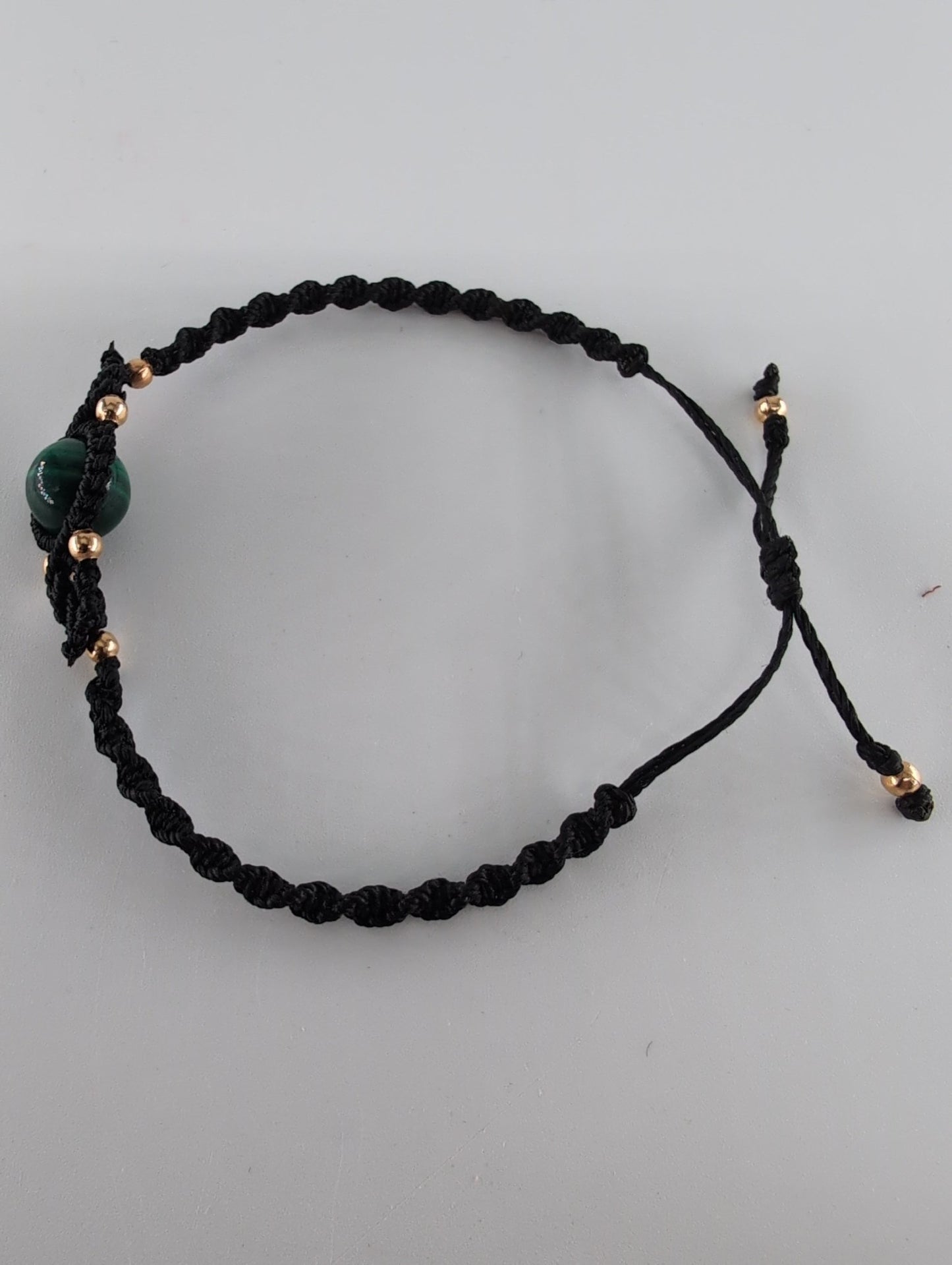 Polished Malachite Black Micro Macrame Bracelet featuring banded green patterning and silky polish - Luna Panther