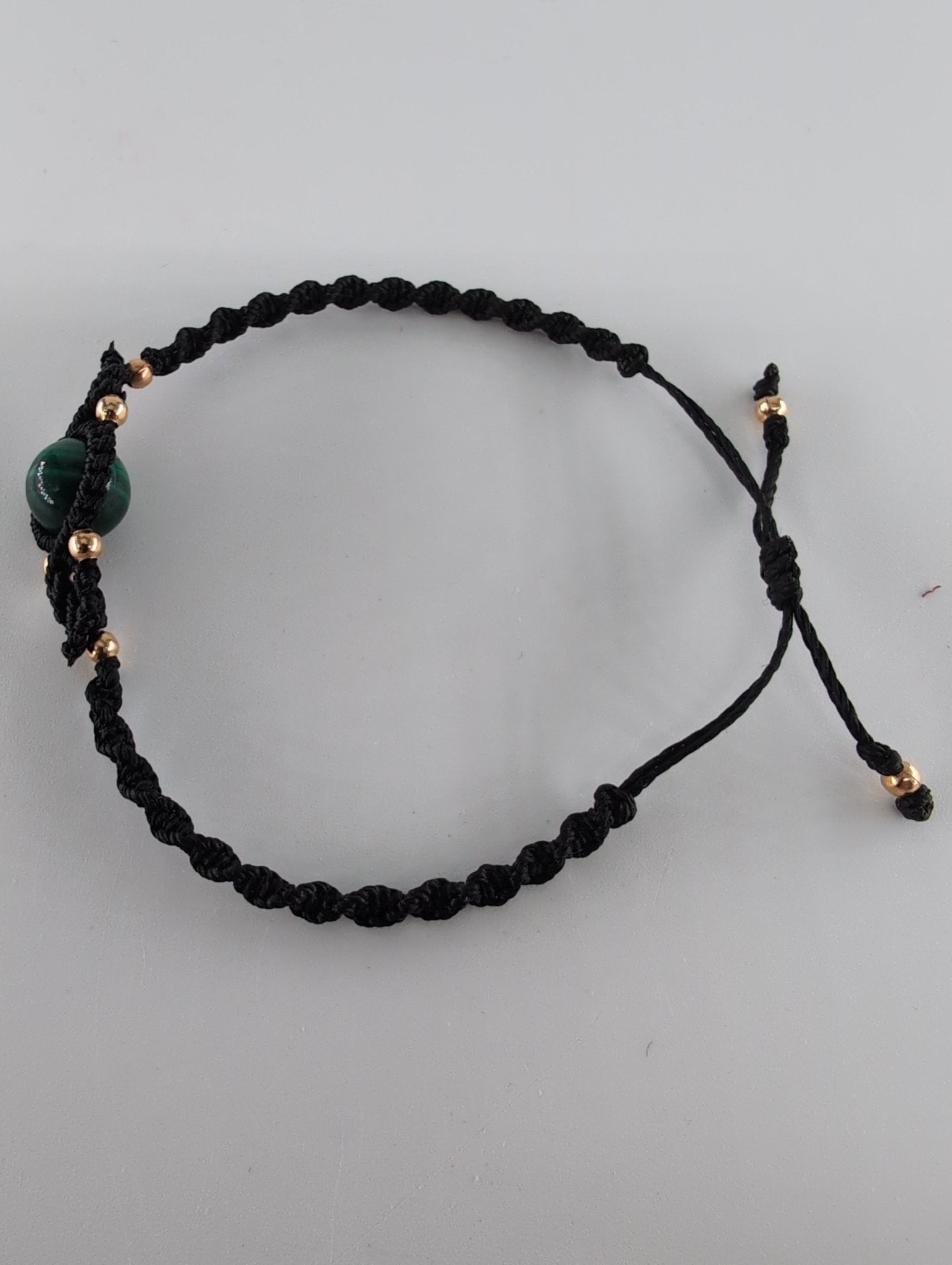 Polished Malachite Black Micro Macrame Bracelet featuring banded green patterning and silky polish - Luna Panther
