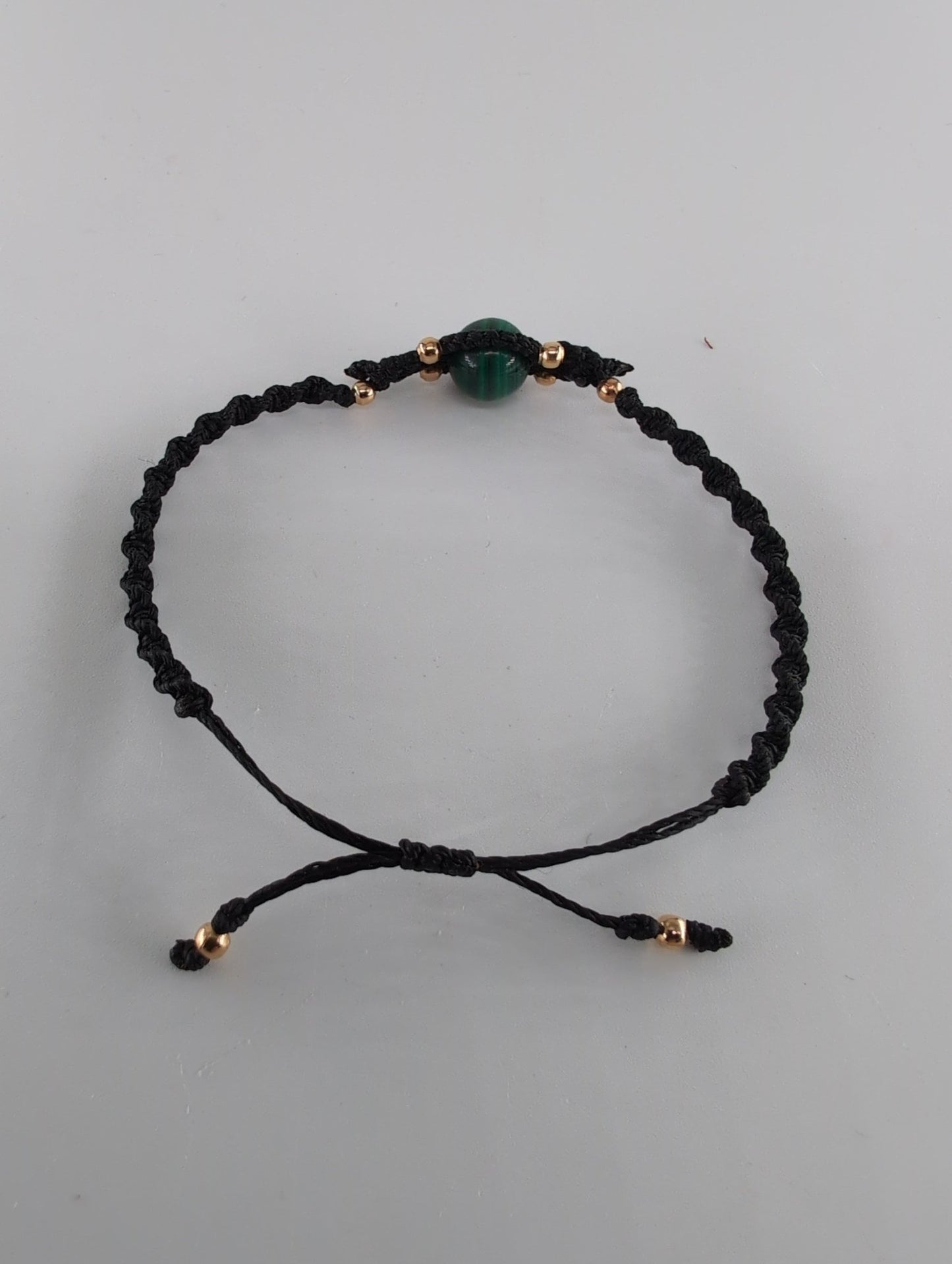 Polished Malachite Black Micro Macrame Bracelet featuring banded green patterning and silky polish - Luna Panther