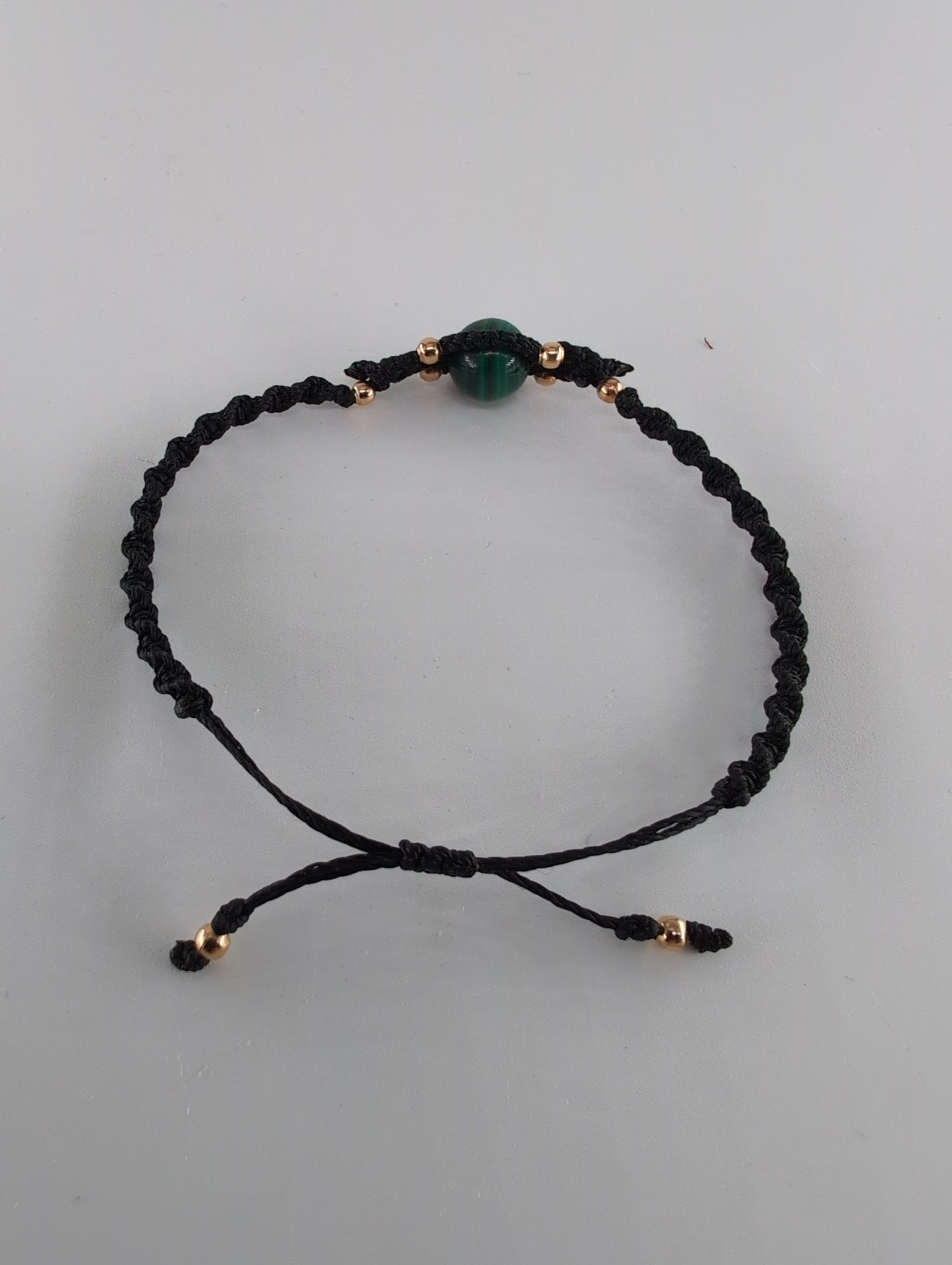 Polished Malachite Black Micro Macrame Bracelet featuring banded green patterning and silky polish - Luna Panther