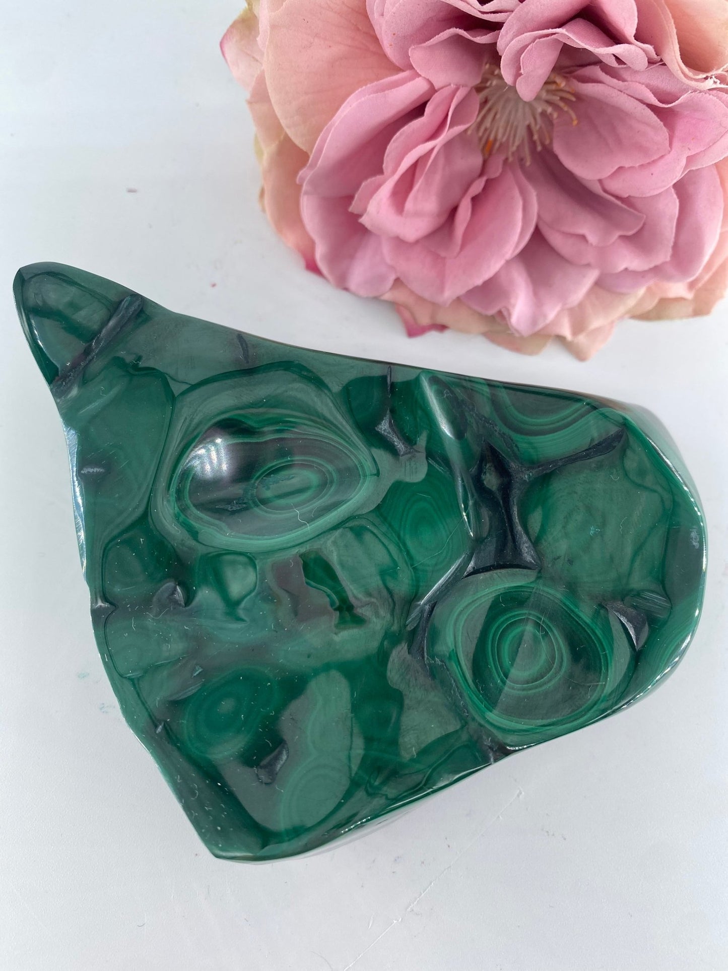 Polished Malachite Free Form 532 Grams featuring banded green patterning and silky polish - Luna Panther