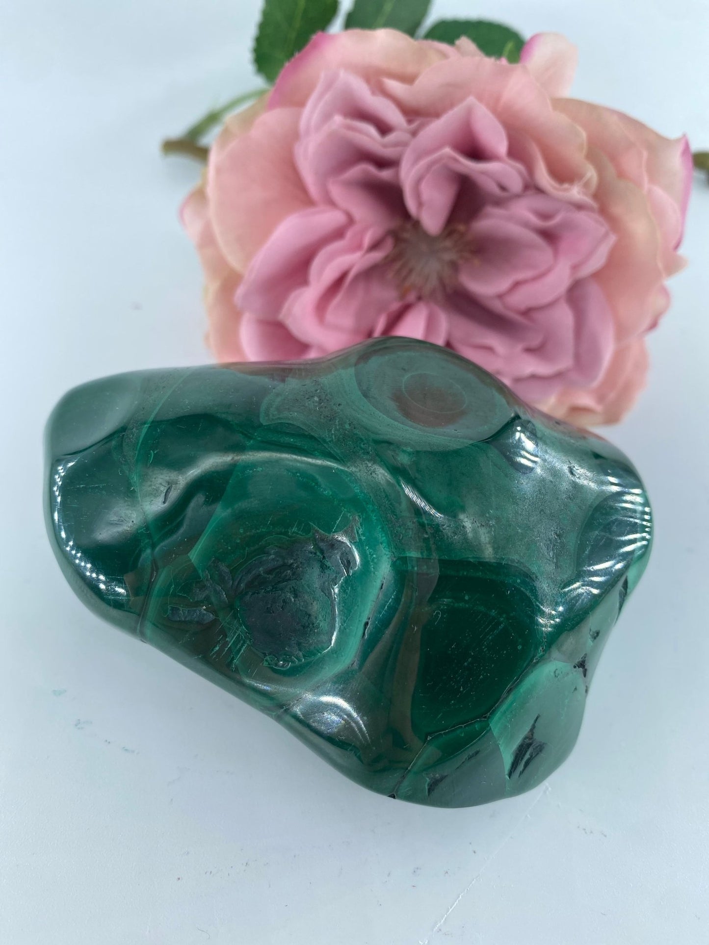 Polished Malachite Free Form 458 Grams featuring banded green patterning and silky polish - Luna Panther