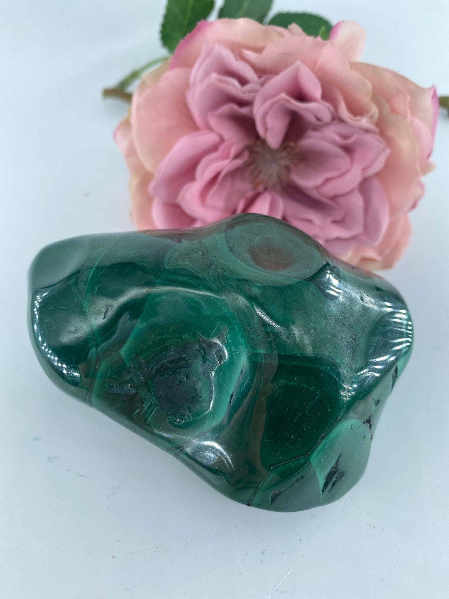 Polished Malachite Free Form 458 Grams featuring banded green patterning and silky polish - Luna Panther