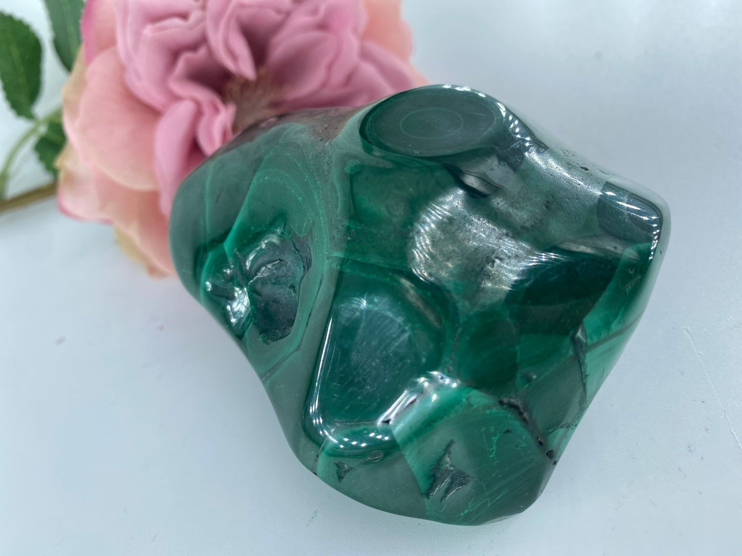 Polished Malachite Free Form 549 grams featuring banded green patterning and silky polish - Luna Panther