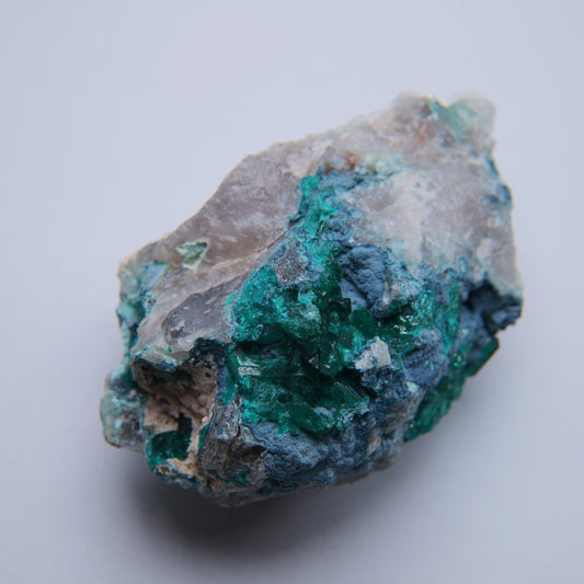 Malachite & Quartz from Mibladen mining district, Midelt Province, Morocco - 64.44g - Luna Panther alternate view