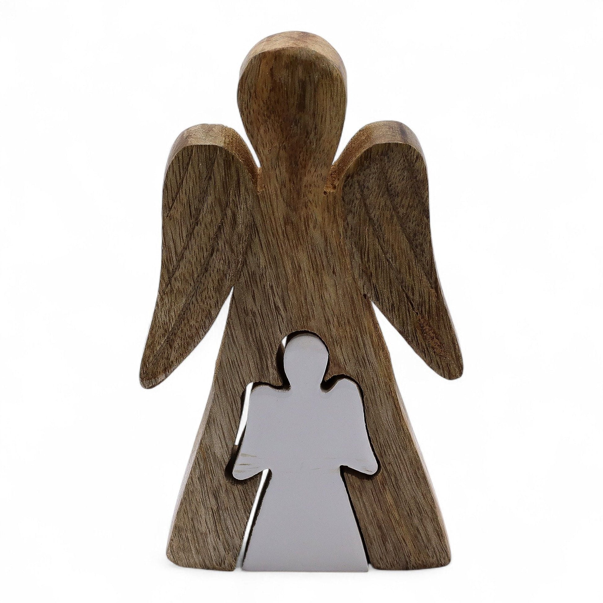 Mango Wood Angel in Angel – White Enamel — sculptures & statues, image 7 of 8.
