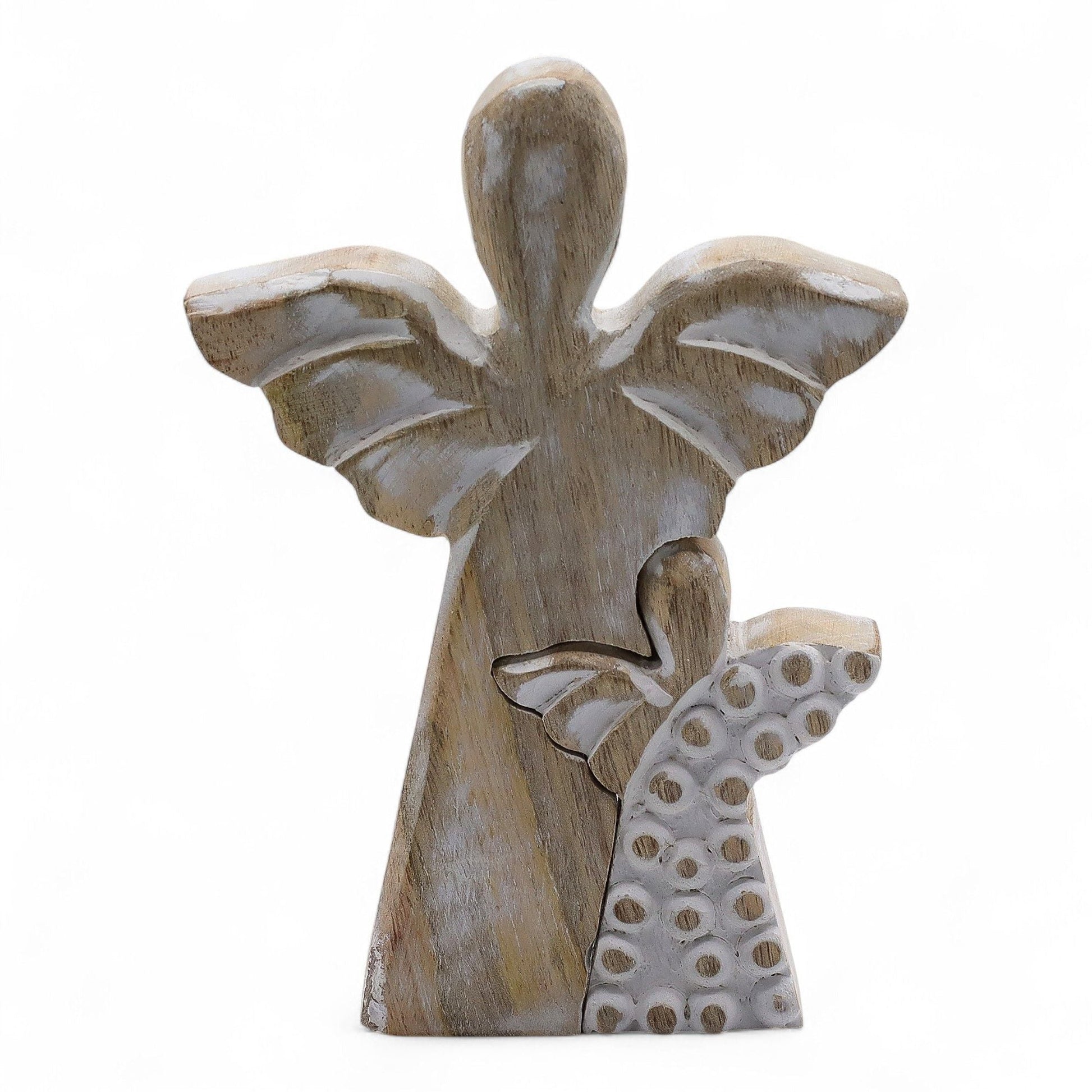 Mango Wood Angel in Angel – Whitewash — sculptures & statues, image 4 of 8.
