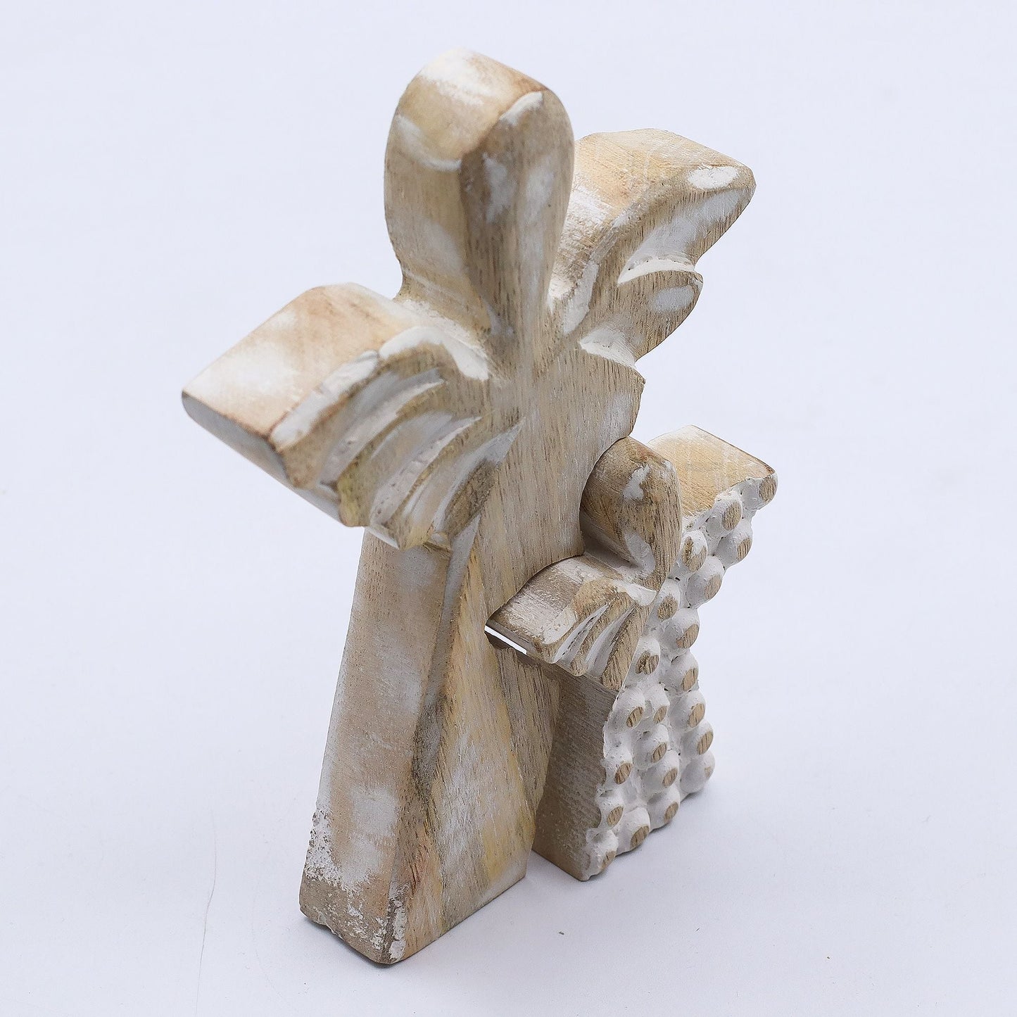 Mango Wood Angel in Angel – Whitewash — sculptures & statues, image 6 of 8.