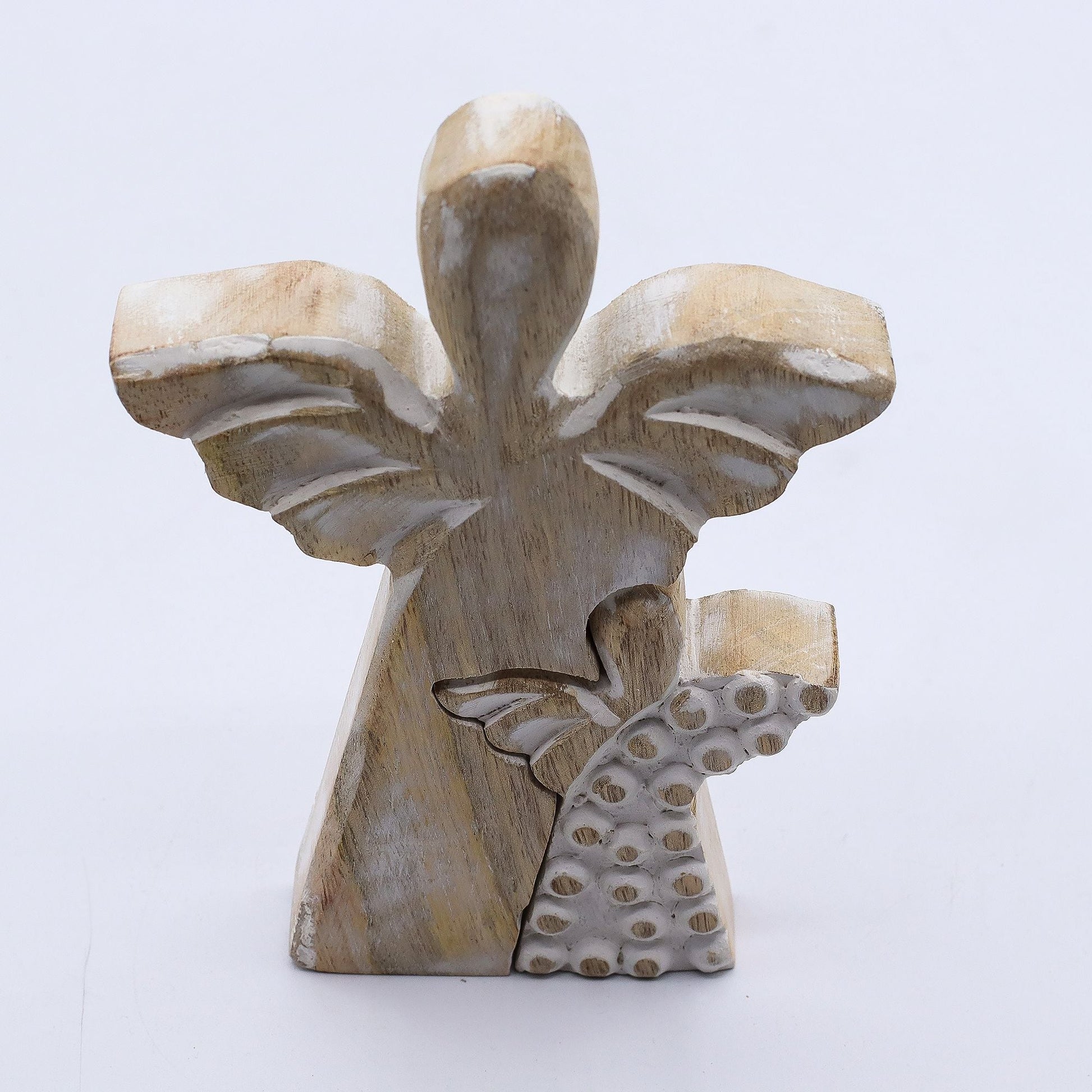Mango Wood Angel in Angel – Whitewash — sculptures & statues, image 3 of 8.