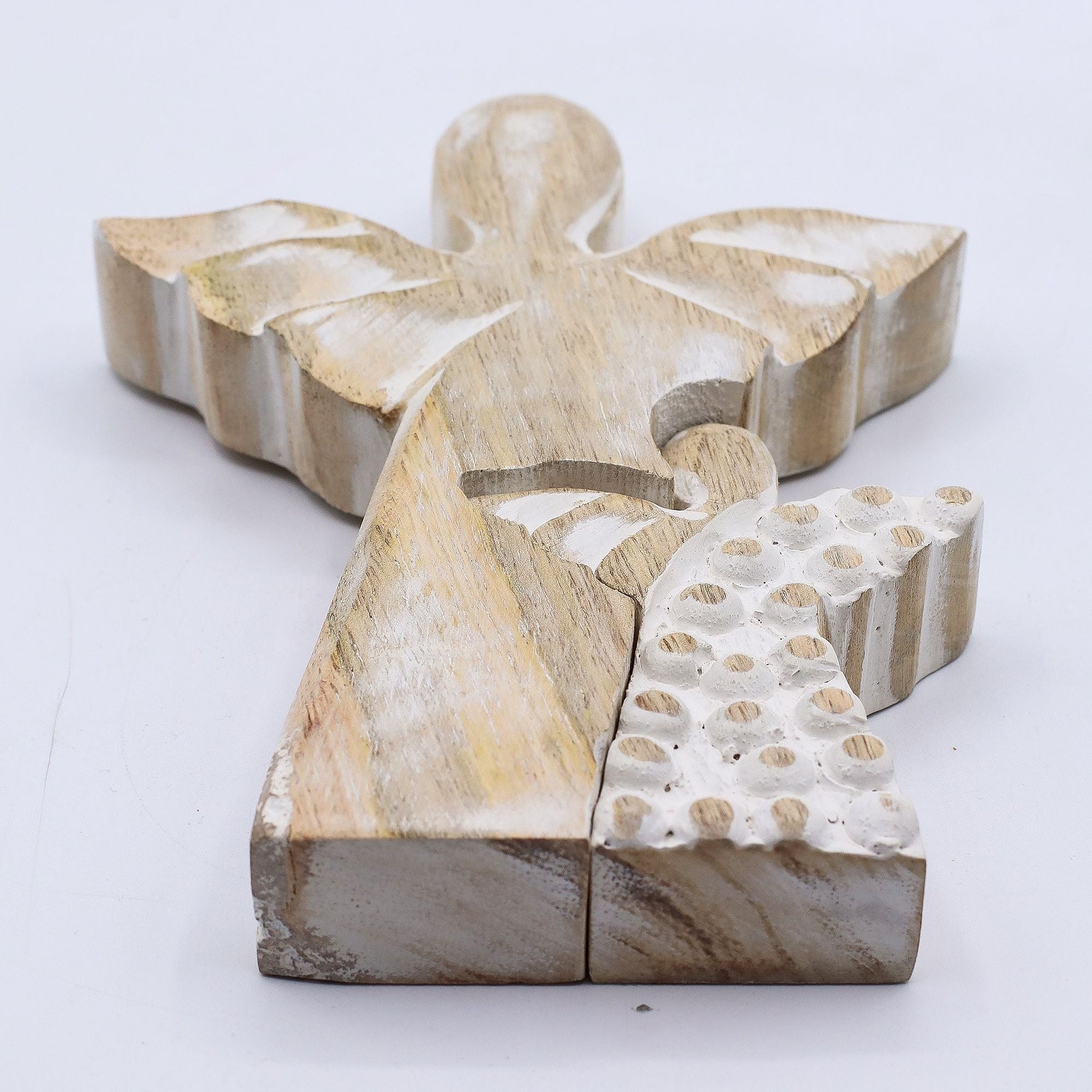 Mango Wood Angel in Angel – Whitewash — sculptures & statues, image 2 of 8.