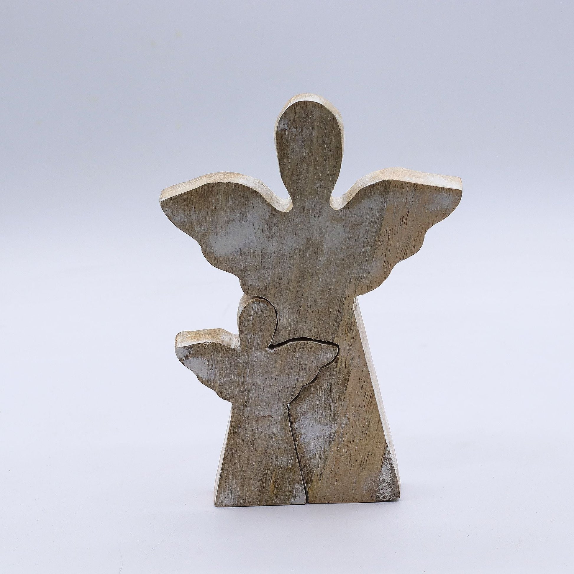 Mango Wood Angel in Angel – Whitewash — sculptures & statues, image 7 of 8.