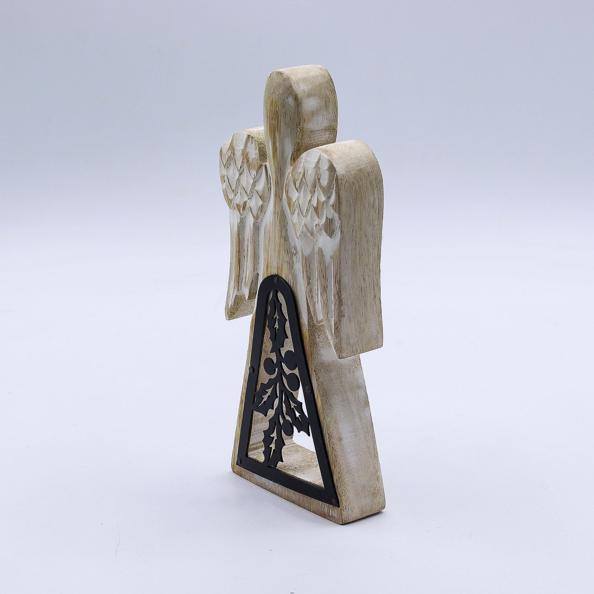 Mango Wood Angel – Whitewash with Iron Cut-Out — sculptures & statues, image 2 of 8.