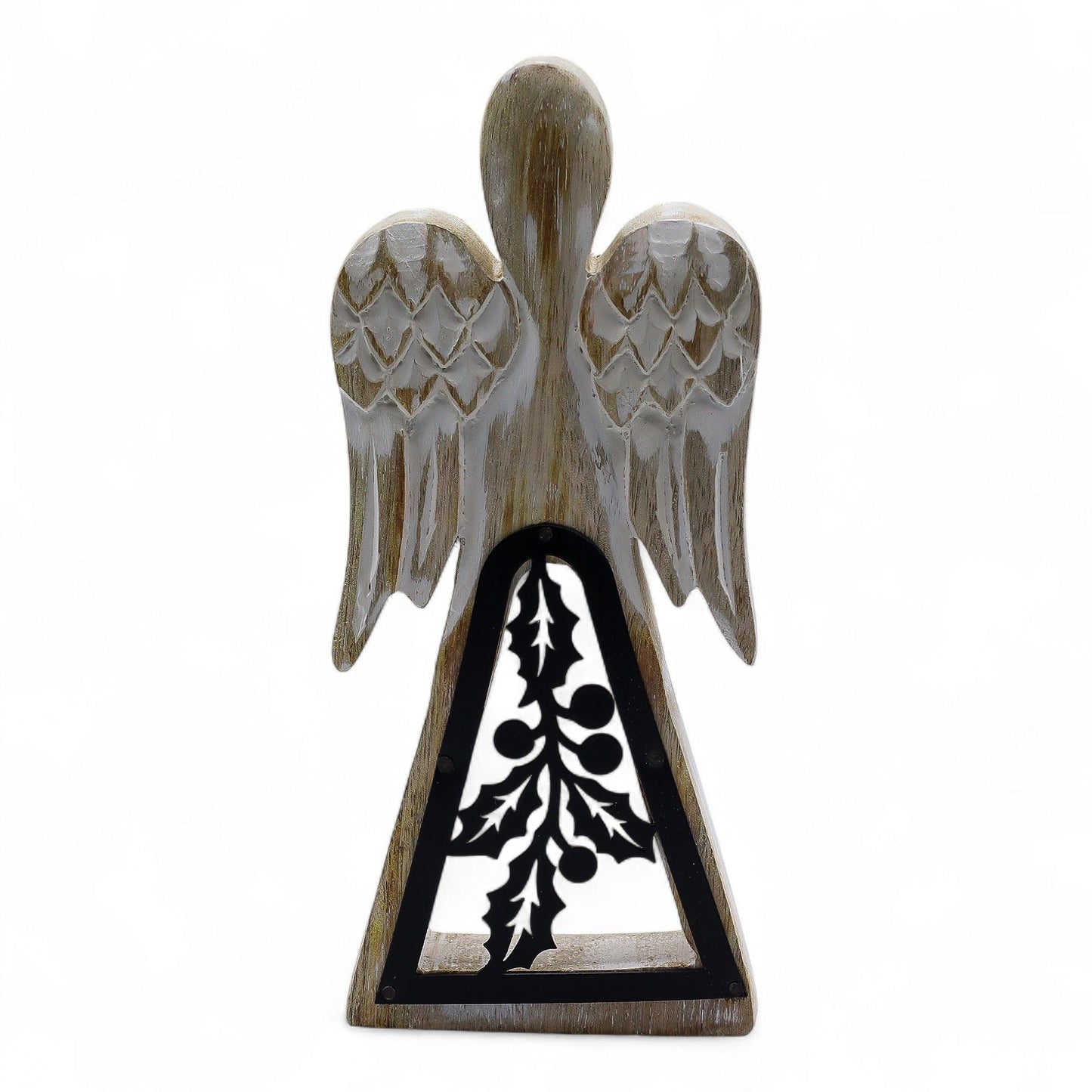 Mango Wood Angel – Whitewash with Iron Cut-Out — sculptures & statues, image 7 of 8.