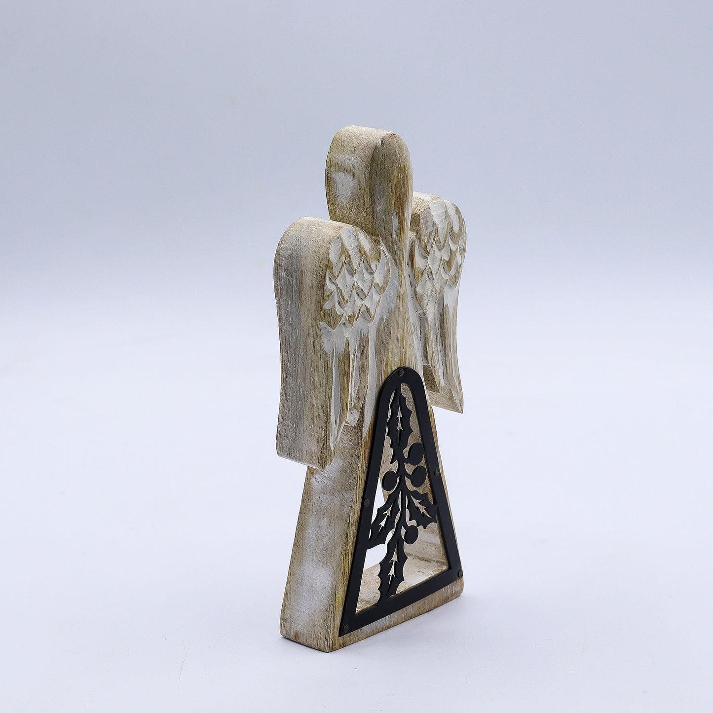Mango Wood Angel – Whitewash with Iron Cut-Out — sculptures & statues, image 1 of 8.