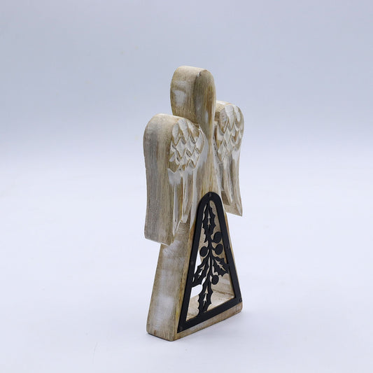 Mango Wood Angel – Whitewash with Iron Cut-Out - Luna Panther