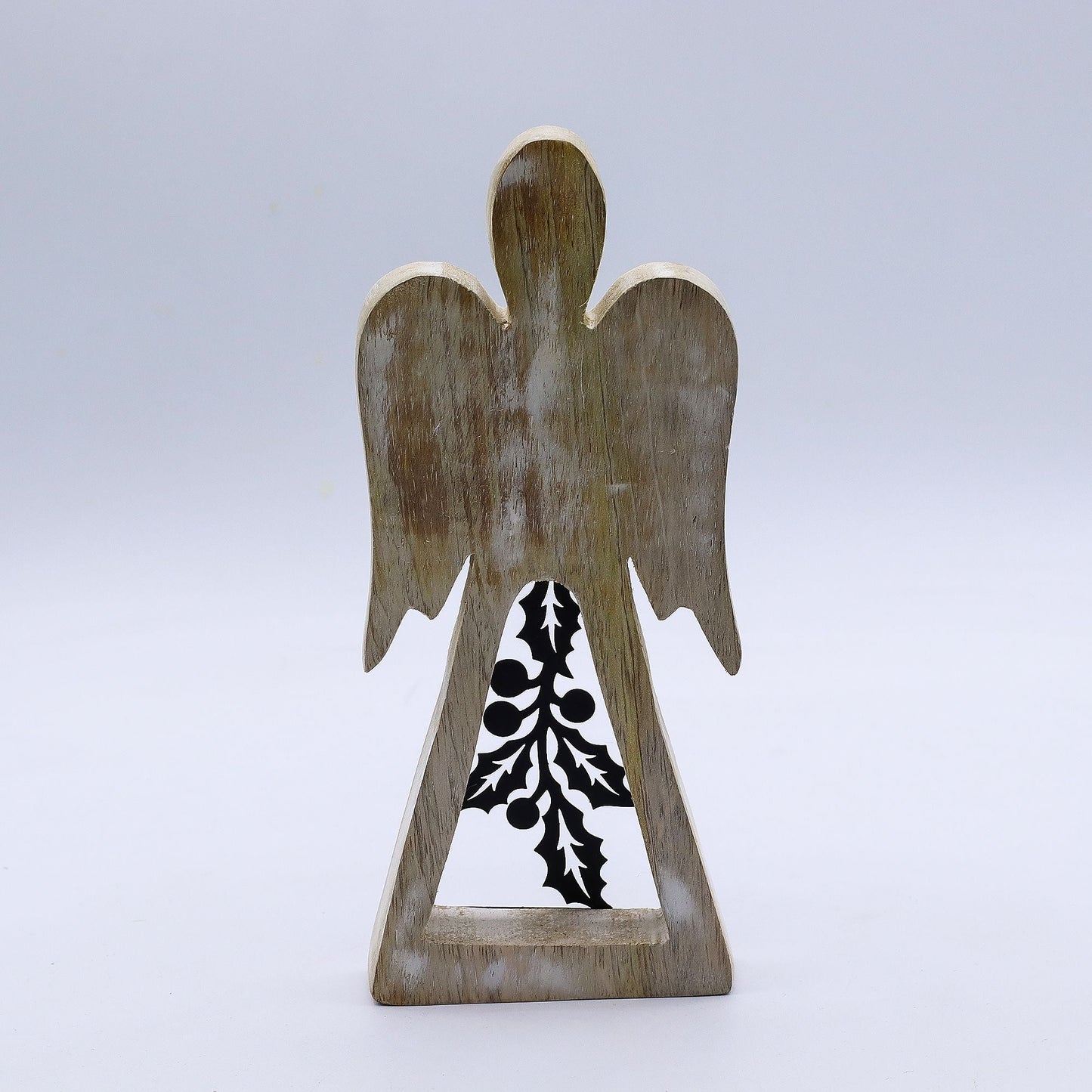 Mango Wood Angel – Whitewash with Iron Cut-Out — sculptures & statues, image 3 of 8.
